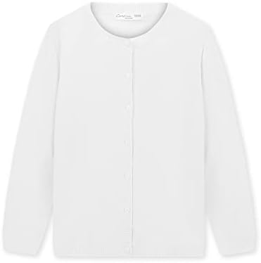CUNYI Girls Crewneck Cardigan Long Sleeve Lightweight Button-up Cotton Knit Sweater School Uniform for Girl