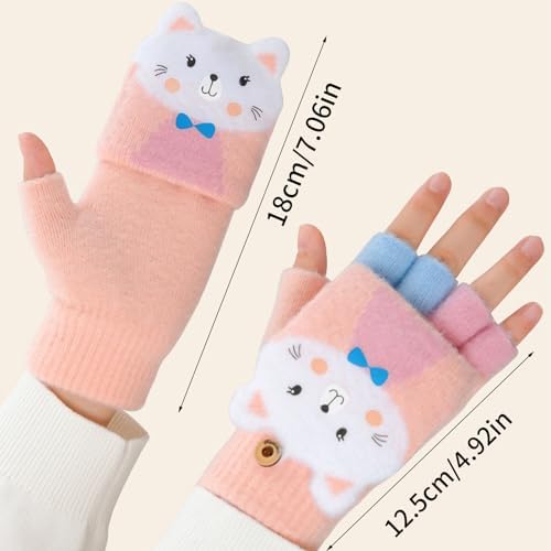 Cxryrzhe Kids Winter Gloves 6-15 Yrs For Boys Girls Convertible Flip Top Gloves Cartoon Thermal Knitted Gloves Knit Fingerless Gloves Warm Stretchy Mitten Cover