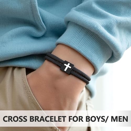 D Dongjiangjin Gift Gifts For Son/Grandson/Teen Boys Birthday Christmas First Communion Confirmation Gifts For Boys Cross Bracelets