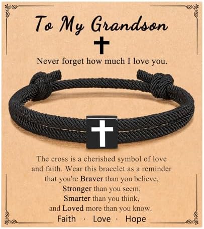 D Dongjiangjin Gift Gifts for Son/Grandson/Teen Boys Birthday Christmas First Communion Confirmation Gifts for Boys Cross Bracelets