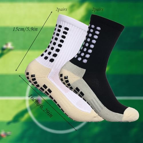DALAETUS 4 Pairs Kids Football Socks Breathable Grip Socks Anti-Slip Athletic Sock Sports Socks For Teenagers Aged 7-12 Years For Running Hockey Football Training
