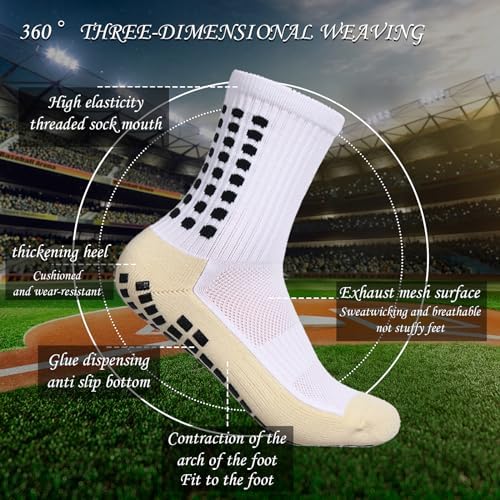 DALAETUS 4 Pairs Kids Football Socks Breathable Grip Socks Anti-Slip Athletic Sock Sports Socks For Teenagers Aged 7-12 Years For Running Hockey Football Training