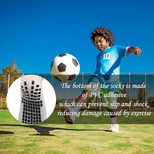 DALAETUS 4 Pairs Kids Football Socks Breathable Grip Socks Anti-Slip Athletic Sock Sports Socks For Teenagers Aged 7-12 Years For Running Hockey Football Training