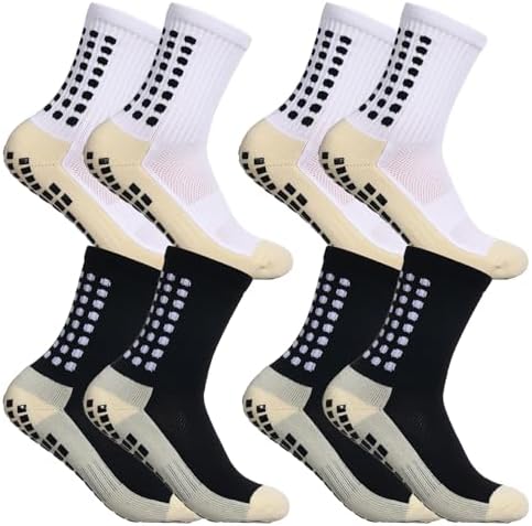 DALAETUS 4 Pairs Kids Football Socks Breathable Grip Socks Anti-Slip Athletic Sock Sports Socks for Teenagers Aged 7-12 Years for Running Hockey Football Training