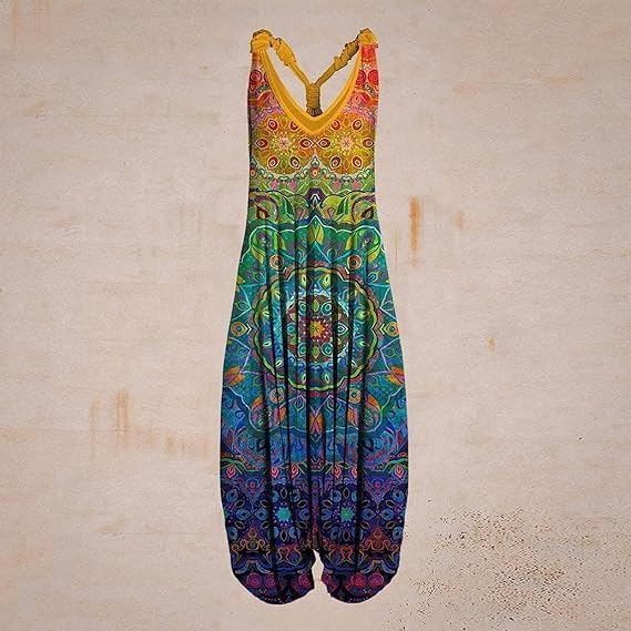 Damen Jumpsuit Sommer Boho Ärmellos Vintage Sommerhose Für Frauen Casual Lose Jumpsuit Leichte