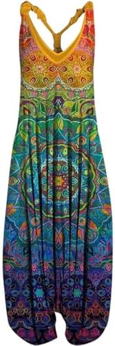 Damen Jumpsuit Sommer Boho Ärmellos Vintage Sommerhose für Frauen Casual Lose Jumpsuit Leichte