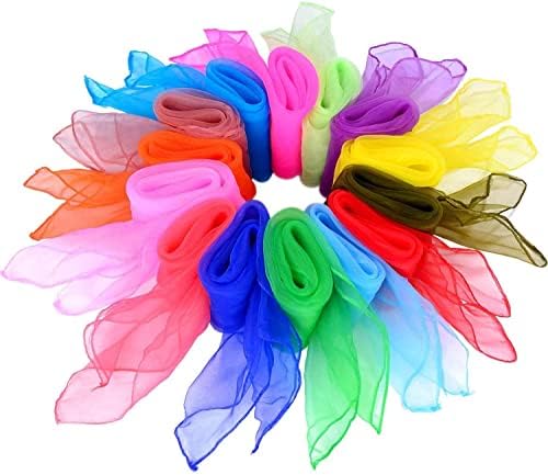 Dance Scarf 14 Pieces Multicolor Square Band Juggling Scarf Rainbow Magic Movement Scarves for Kindergarten Children and Adults 14 Colors 24 x 24 Inch