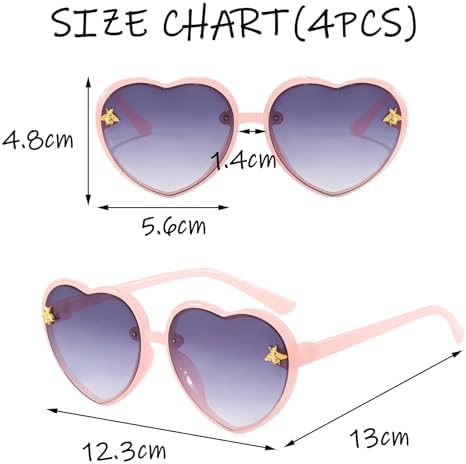 DAVBNM 4 PCS Kids Sunglasses Heart Shaped Sunglasses UV 400 Protection Flexible Frame For Girls Boys Birthday Summer Party Dress Up