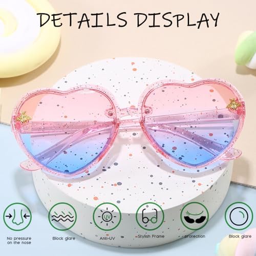 DAVBNM 4 PCS Kids Sunglasses Heart Shaped Sunglasses UV 400 Protection Flexible Frame For Girls Boys Birthday Summer Party Dress Up