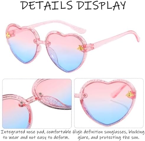 DAVBNM 4 PCS Kids Sunglasses Heart Shaped Sunglasses UV 400 Protection Flexible Frame For Girls Boys Birthday Summer Party Dress Up