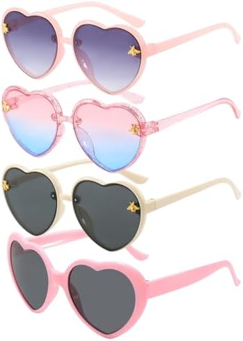 DAVBNM 4 PCS Kids Sunglasses Heart Shaped Sunglasses UV 400 Protection Flexible Frame for Girls Boys Birthday Summer Party Dress up