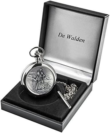 De Walden Boy's Baptism Gift Engraved St Christopher Pocket Watch In Gift Box MP