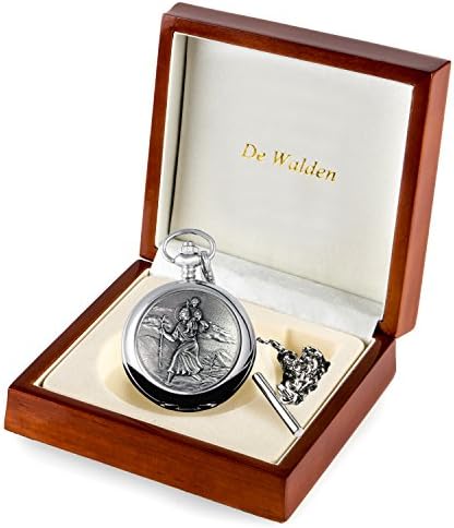 De Walden Boy's Baptism Gift Engraved St Christopher Pocket Watch In Wood Box MP