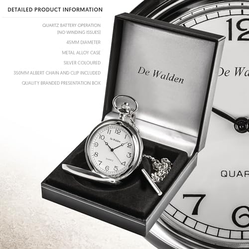 De Walden Boy’s Christening Day St Christopher Pewter Pocket Watch With A Chain And Gift Box Baptism Naming Day Gifts For Boys Godson Grandson Son