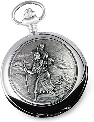 De Walden Boy's Christening Engraved St Christopher Pocket Watch in a Gift Box