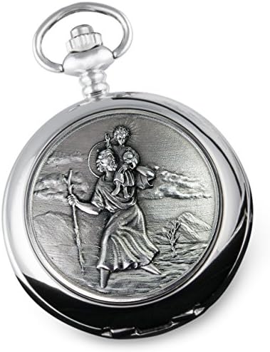 De Walden Boy's Christening Engraved St Christopher Pocket Watch in Gift Box MP