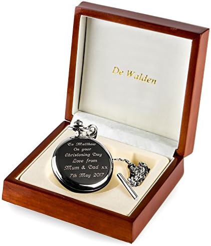 De Walden Boys Christening Engraved St Christopher Pocket Watch In Wood Box