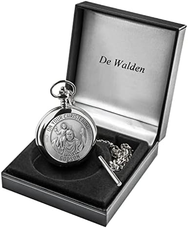 De Walden Godson Christening St Christopher Pewter Front Pocket Watch Gift Idea