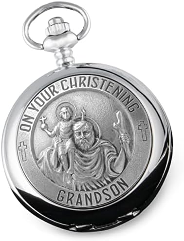De Walden Grandson Christening St Christopher Pewter Feature Pocket Watch Gift