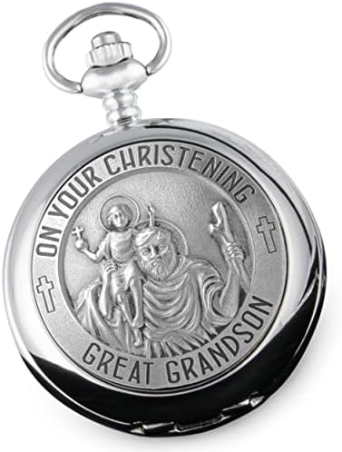 De Walden Great Grandson Christening St Christopher Pewter Pocket Watch Gift