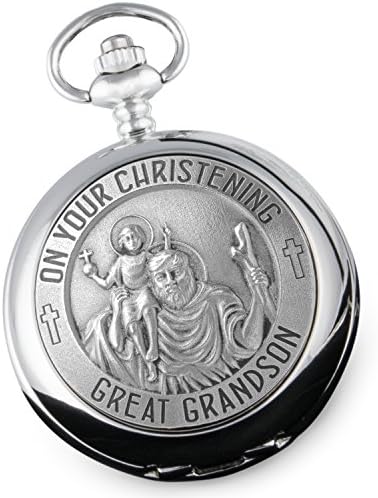 De Walden Gt Grandson Christening Engraved St Christopher Pocket Watch Wood Box