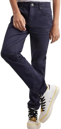 DELLMOOR Boys Chino Jeans Pants Flat Front Twill Pants For Kids Boys School Cargo Trousers Adjustable Waist Formal Jeans Pants For Boys 7 To 12 Years. Versatile And Stylish Bottoms For Boys