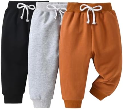 Derouetkia Baby Boy Trousers Unisex Harem Pants for Toddler Boys Pack of 3