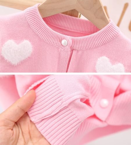 DHASIUE Girls Cardigan Heart Jacquard Long Sleeve Knitted Children Kid Outwear 3-7 Years