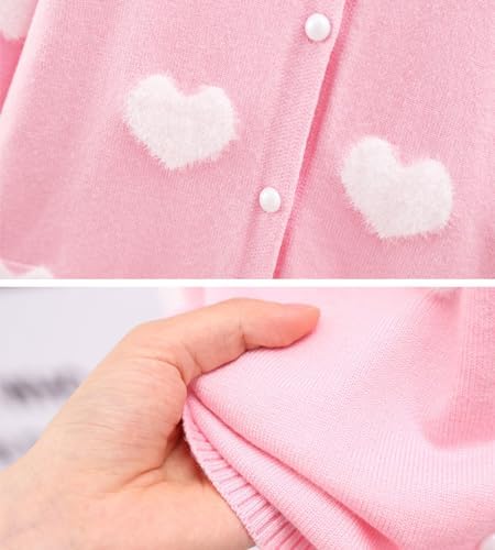 DHASIUE Girls Cardigan Heart Jacquard Long Sleeve Knitted Children Kid Outwear 3-7 Years