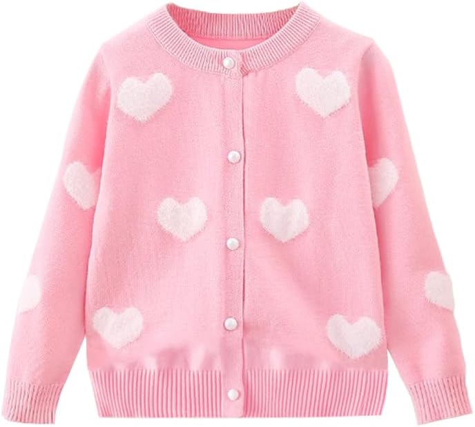 DHASIUE Girls Cardigan Heart Jacquard Long Sleeve Knitted Children Kid Outwear 3-7 Years