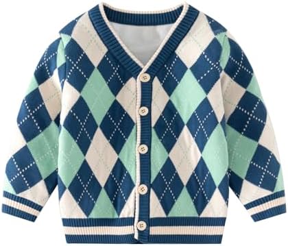 DHASIUE Toddler Boys Cardigan Cotton Long Sleeve V Neck Knitwear Kid Sweater Uniform 3-7 Years