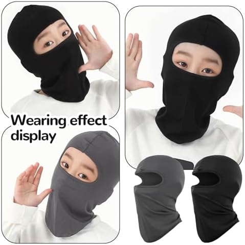 DHFUCNKO 2 Pcs Kids Balaclava Kids Boys Balaclava Ski Mask Kids Balaclava Hat Ski Balaclava Kids Kids Ski Helmet Cover Balaclava Boys Boys' Balaclavas Kids Mask Face Grey Black Face Mask For Kids