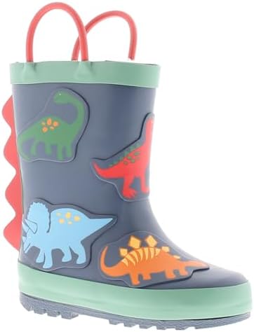Dinosaur Hunters Billy Boys Wellies (Navy) - Children's Wellington Boots with 3D Dino Design. Waterproof Winter Wellies with Easy Pull-On Handles. Warm & Comfortable Kids Snow Boots
