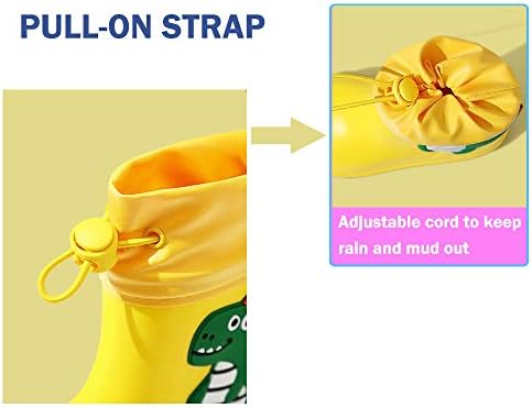 Dinosaur Rain Boots With Pull On Drawstring Closure For Kids Boy And Girl Waterproof Non-Slip Unisex Children Wellies Wellington Rubber Rain Shoes Outdoors