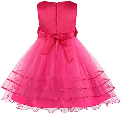 Discoball Girls Princess Dress Rose Flower Bow Tie Party Dresses Tulle Wedding Dresses Bridesmaid Christening Elegant Formal Dress For Girls