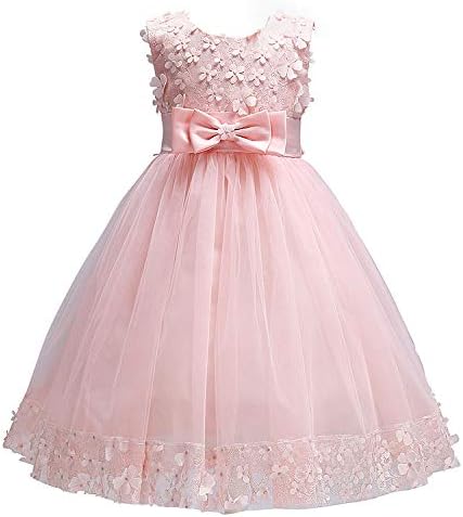 Discoball Girls Princess Dress Tulle Bow Lace Embroidery Flower Girl Dress Birthday Party Wedding Bridesmaid First Communion Girls' Dresses for 1-10 Years