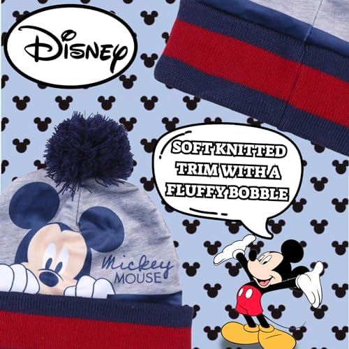 Disney Boys Mickey Mouse 3 Piece Winter Set Bobble Hat + Gloves + Snood Scarf