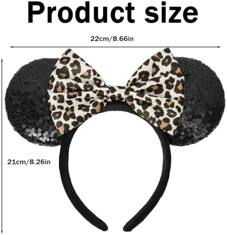 Disney Ears Headband Minnie Mouse Ears With Leopard Print Bow Glitter Party Hair Accessory For Women And Kids One Size Fits Most
