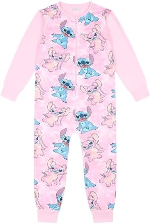 Disney Girls Lilo And Stitch Stitch & Angel Pink Fleece Sleepsuit Kids All In One