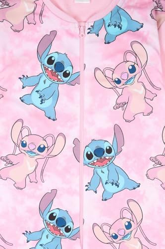 Disney Girls Lilo And Stitch Stitch & Angel Pink Fleece Sleepsuit Kids All In One