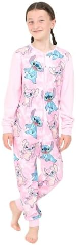Disney Girls Lilo and Stitch Stitch & Angel Pink Fleece Sleepsuit Kids All in One
