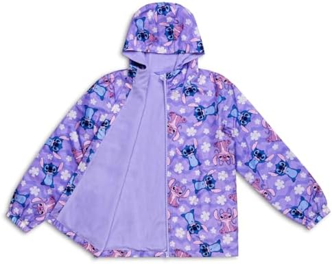 Disney Girls Lilo & Stitch Raincoat – Waterproof Fleece Lined Hooded Rain Jacket With Zip & Pockets - Kids Sizes 5-6 To 11-12 Years – Angel & Stitch Coat For Girls