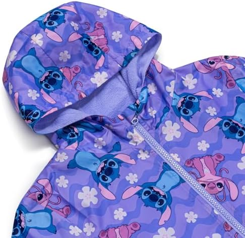 Disney Girls Lilo & Stitch Raincoat – Waterproof Fleece Lined Hooded Rain Jacket With Zip & Pockets - Kids Sizes 5-6 To 11-12 Years – Angel & Stitch Coat For Girls