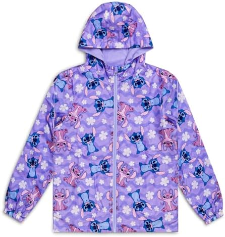 Disney Girls Lilo & Stitch Raincoat – Waterproof Fleece Lined Hooded Rain Jacket with Zip & Pockets - Kids Sizes 5-6 to 11-12 Years – Angel & Stitch Coat for Girls