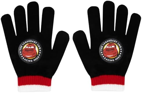 Disney Hat And Gloves Lightning McQueen Hat And Gloves Cars Boys Winter Set Official Cars Merchandise One Size Black
