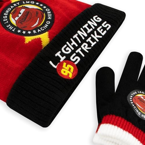 Disney Hat And Gloves Lightning McQueen Hat And Gloves Cars Boys Winter Set Official Cars Merchandise One Size Black
