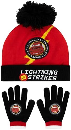 Disney Hat And Gloves Lightning McQueen Hat And Gloves Cars Boys Winter Set Official Cars Merchandise One Size Black