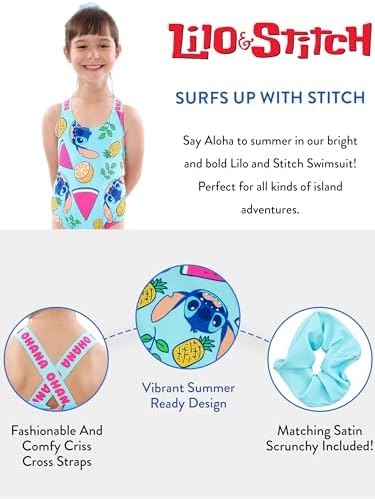 Disney Lilo And Stitch Swimming Costume With Scrunchie Girls Swim Set Girls’ One-Piece Swimming Costumes Official Lilo & Stitch Merchandise Ages 4 To 13 Years