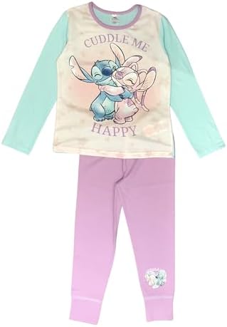 Disney Lilo & Stitch Girls 2 Piece Pyjamas Set Cuddle Me Multicoloured Age 5-12 Years