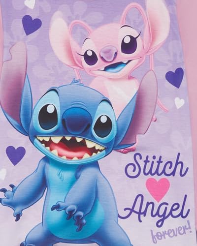 Disney Lilo & Stitch Girls 2 Piece Pyjamas Set Featuring Stitch And Angel Lilac Age 5-12 Years